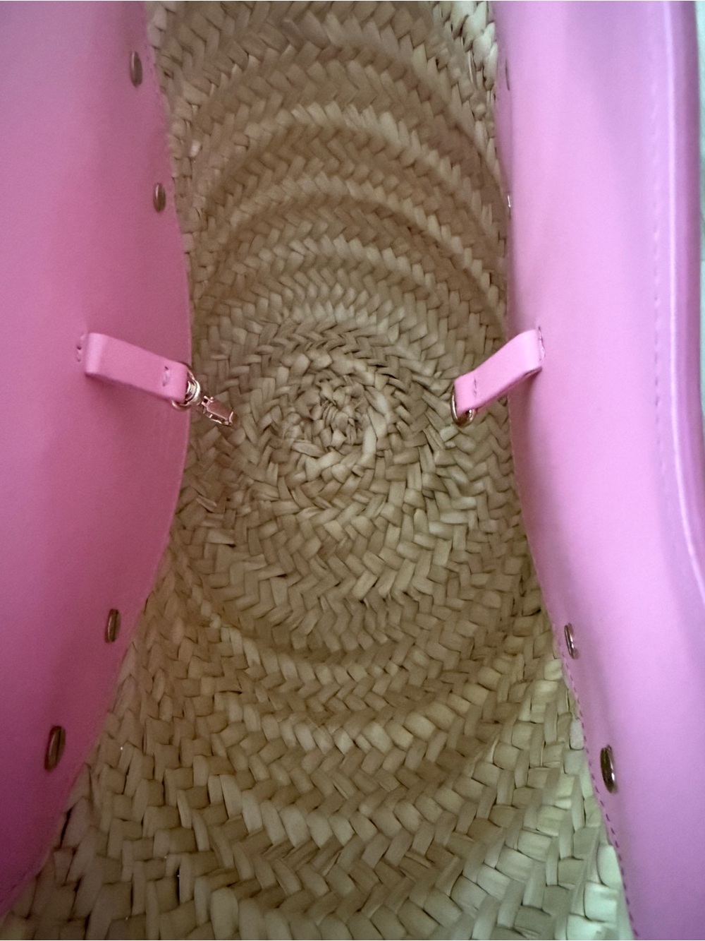Christian Louboutin Loubishore Pink Leather Straw Basket Tote Bag Strap - Picture 9 of 10